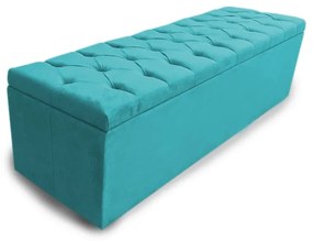 Calçadeira Baú Casal King 195cm Nicole Capitonê Suede Turqueza - Sheep Estofados - Água