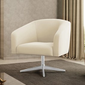 Poltrona Decorativa Giratória Cromada Stella Veludo D03 - D'Rossi - Bege