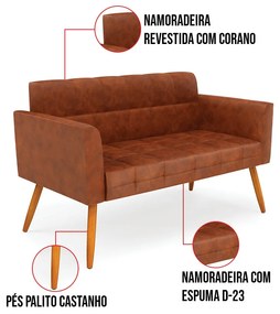 Kit 1 Sofá Namoradeira e 1 Poltrona Elisa Corano Nozes Pés Palito Castanho D03 - D'Rossi