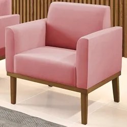 Poltrona Decorativa Base Madeira Castanho Maressa Suede Rosê - Ibiza