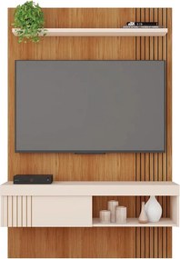 Painel TV 45 Pol 120cm Bancada Suspensa Ripado Luana C01 - D'Rossi - Freijó/Off White