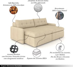 Sofá Retrátil Bipartido Sala de Estar Belém 224cm Couro Bege G52 - Gran Belo