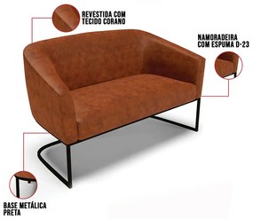Sofá 2 Lugares Namoradeira Industrial Preto Stella Sintético PU Nozes D03 - D'Rossi