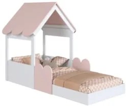 Cama Solteiro Infantil Montessoriana Casinha Nana Branco/Rosa C06 - Mp