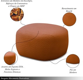 Conjunto Poltrona Base Fixa e Puff Decorativo Charlote Sala de Estar Bouclê Terracota G88 - Gran Belo