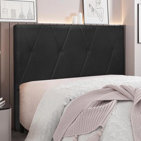Cabeceira Decorativa Casal 1,40M Yves Veludo Preto G63 - Gran Belo