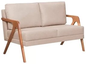 Kit 2 Poltronas + Namoradeira Mona Luxo Madeira Maciça Linho Bege
