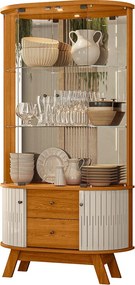 Cristaleira de Vidro com Led 91cm Sala de Jantar Zunari Cinamomo/Off White M20 - D'Rossi