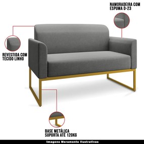Poltrona Namoradeira Decorativa Isabella Base Industrial Linho Grafite/Dourado G19 - Gran Belo