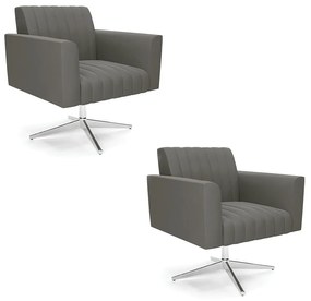 Kit 2 Poltronas Giratória Viena Gomada Suede Grafite Base Cromada - D'Rossi