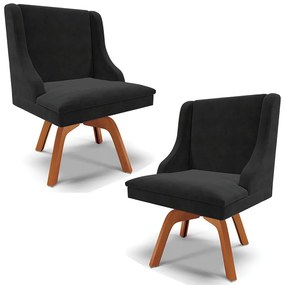 Kit 2 Cadeiras Decorativas Sala de Jantar Base Giratória de Madeira Firenze Suede Preto/Natural G19 - Gran Belo