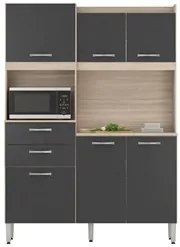 Kit Cozinha Compacta 6 Portas 2 Gavetas Harmonia D02 Avena/Grafito - M