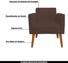 Poltrona Decorativa Isabella Pés Palito Madeira Suede Marrom G19 - Gran Belo