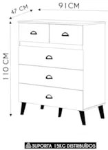 Cômoda Para Quarto 91cm 5 Gavetas Ibiza Flex Branco/Camarim - Vila Ric