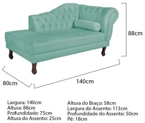 Recamier Diana 140cm Lado Esquerdo Suede Azul Tiffany - ADJ Decor