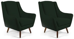 Kit 02 Poltronas Decorativas Sala de Estar Pés de Madeira Naomi Veludo Verde Musgo G15 - Gran Belo