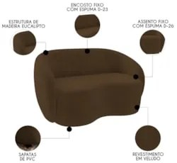 Sofá 2 Lugares Living Orgânico Sala de Estar 160cm Garbin Z08 Veludo M