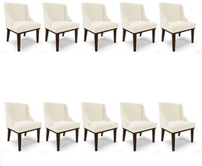 Kit 10 Cadeiras de Jantar Liz Veludo Bege Base Fixa Madeira Tabaco D03 - D'Rossi