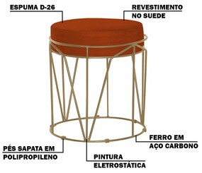 Puff Decorativo Sala de Estar Base Gold Chloe Suede Telha G41 - Gran Belo