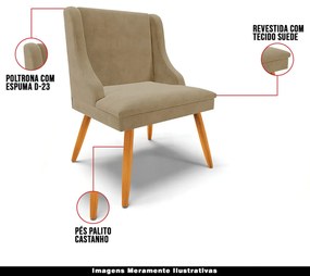 Kit 4 Cadeiras Decorativas Sala de Jantar Pés Palito de Madeira Firenze Suede Nude/Natural G19 - Gran Belo