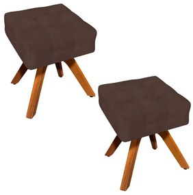 Kit 02 Puffs Giratório Elisa Suede Base Madeira MM30 D03 - D'Rossi - Marrom