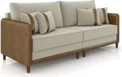 Sofá 3 Lugares Living 232cm Zoe Z08 Veludo Bege/Marrom - Mpozenato