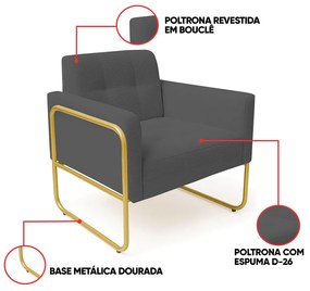 Poltrona Sala Industrial Alta Tubo Dourado Elisa Bouclê D03 - D'Rossi - Grafite