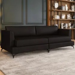 Sofá 4 Lugares Living 270cm Pé Ferro Soren Couro Bordô Z55  - Mpozenat