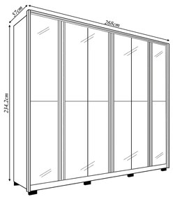 Guarda Roupa Orbit Casal com 6 Portas de Bater com Espelhos  e 4 Gavetas  MDP Buriti/Fendi G11 - Gran Belo