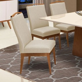 Conjunto 8 Cadeiras Sala de Jantar Lara Linho/Poliester Bege