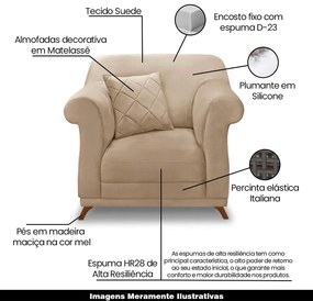 Kit 2 Poltronas Decorativas com 2 Almofadas Armstrong Suede Bege G63 - Gran Belo