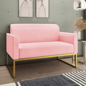Conjunto Namoradeira e Poltrona Decorativa Isabella Base Industrial Suede Rosa Bebê/Dourado G19 - Gran Belo