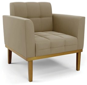 Poltrona Decorativa Karen Pés Fixo em Madeira Castanho Suede Nude G19 - Gran Belo