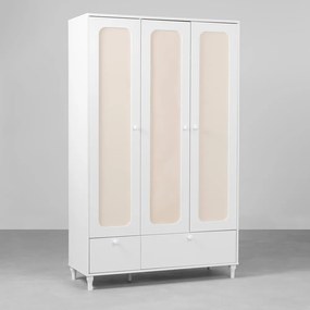 Guarda-Roupa Rattan 3 Portas e 2 Gavetas - Branco