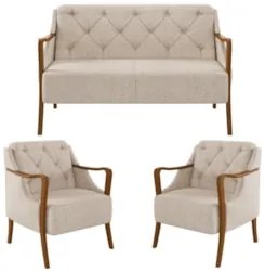 Kit Namoradeira 135cm e 2 Poltronas Decorativas Capitonê Lapa Z32 Linh
