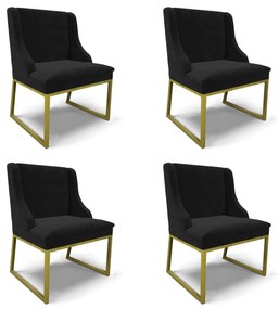 Cadeira Sala de Jantar Industrial Dourado Kit 4 Liz Suede D03 - D'Rossi - Preto