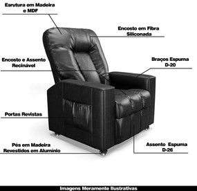 Poltrona do Papai Reclinável Sala de Cinema Pequim Manual PU Preto G23 - Gran Belo