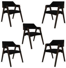 Kit 5 Cadeiras Sala de Jantar e Jogos Carteados Madeira Maciça Poker Veludo Preto/Capuccino G42 - Gran Belo