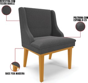 Cadeira Sala de Jantar Base Madeira Castanho Liz Bouclê D03 - D'Rossi - Grafite