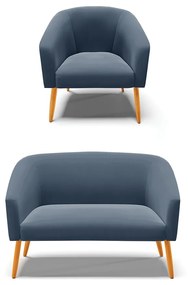 Sofá Namoradeira e Poltrona Pé Palito Castanho Stella Suede D03 - D'Rossi - Azul Marinho