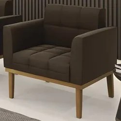 Poltrona Decorativa Base Madeira Castanho Ana Suede Marrom - Ibiza