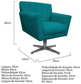 Poltrona Laura Base Giratória de Metal Suede Azul Turquesa - ADJ Decor