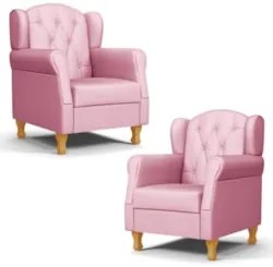 Kit 02 Poltronas de Amamentação Pés Madeira Lucy Z39 Sintético Rosa -