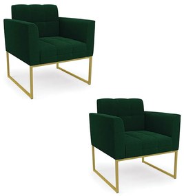 Poltrona Decorativa Industrial Dourado Kit 2 Elisa Bouclê D03 - DRossi - Verde
