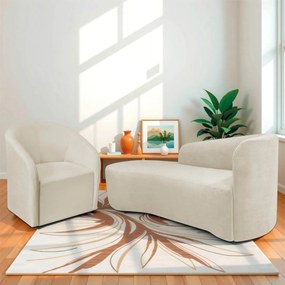 Kit Sofá Curvo França 140cm L.E e Poltrona Luiza Max Conforto, Elegância e Design Moderno Bouclé
