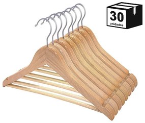 Kit 30 Cabides De Madeira Verniz Marfim com Gancho Cromado