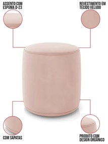 Puff Redondo Orgânico para Sala Malu Veludo M11 - D'Rossi - Rose