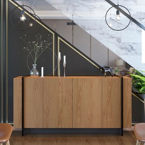 Aparador Buffet 4 Portas Oliwia 160cm Sala Jantar Pé Preto Fosco C04 - D'Rossi - Freijó