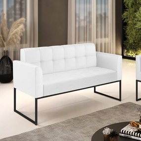 Sofá Namoradeira Elisa Corino Branco Base Metálica Industrial Preto - D'Rossi