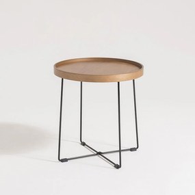 Mesa Lateral Rohany Redonda Tampo Lâmina Madeira Cinamomo Estrutura Aço Carbono Pintura Metalizada